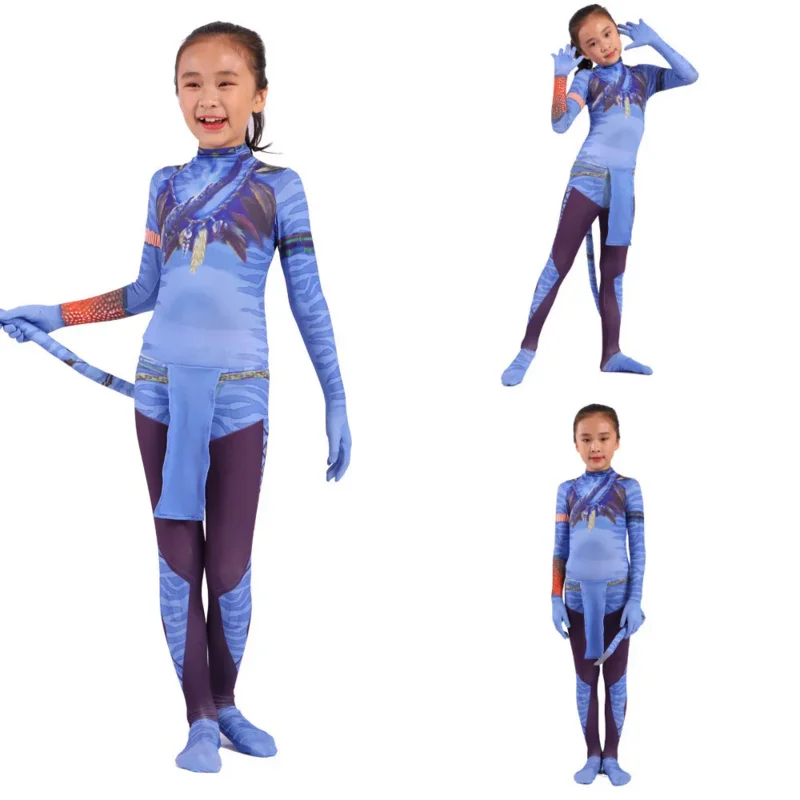 Kids Adults Avatar 2 Cosplay costume Movie Jake Sully Neytiri Bodysuit Suit zentai Jumpsuits Halloween Party