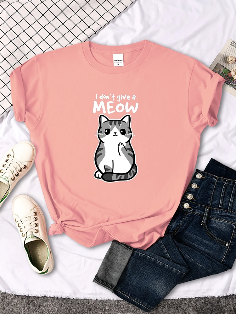 Ik Geef Geen Miauw Grappige Kat Cartoon Dierenprint T-Shirts Ladys Oversized Comfortabele Kawaii Top Zachte Huidvriendelijke T-Shirts Voor Dames