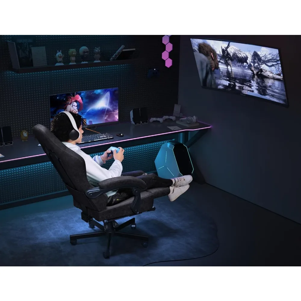 كرسي ألعاب جلدي مسامي مع وسادة زنبركية للجيب، كرسي مكتب مريح عالي الظهر مع مسند للرأس، مثالي للكمبيوتر #2