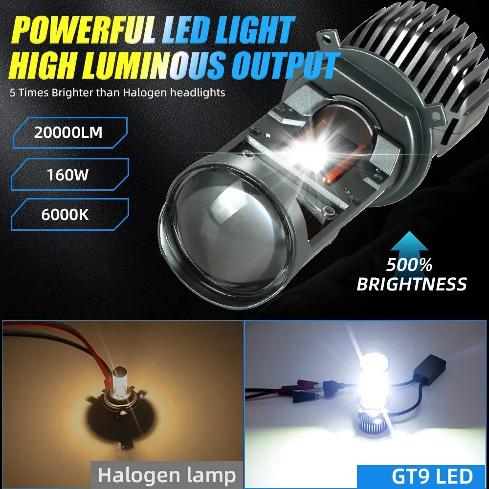 XTG 160W/pair High Power H4 BI-LED Projector Lens Mini H4 LED Lenses Hi-Lo Beam Car Headlight Bulb Canbus Auto Turbo Lights 24V