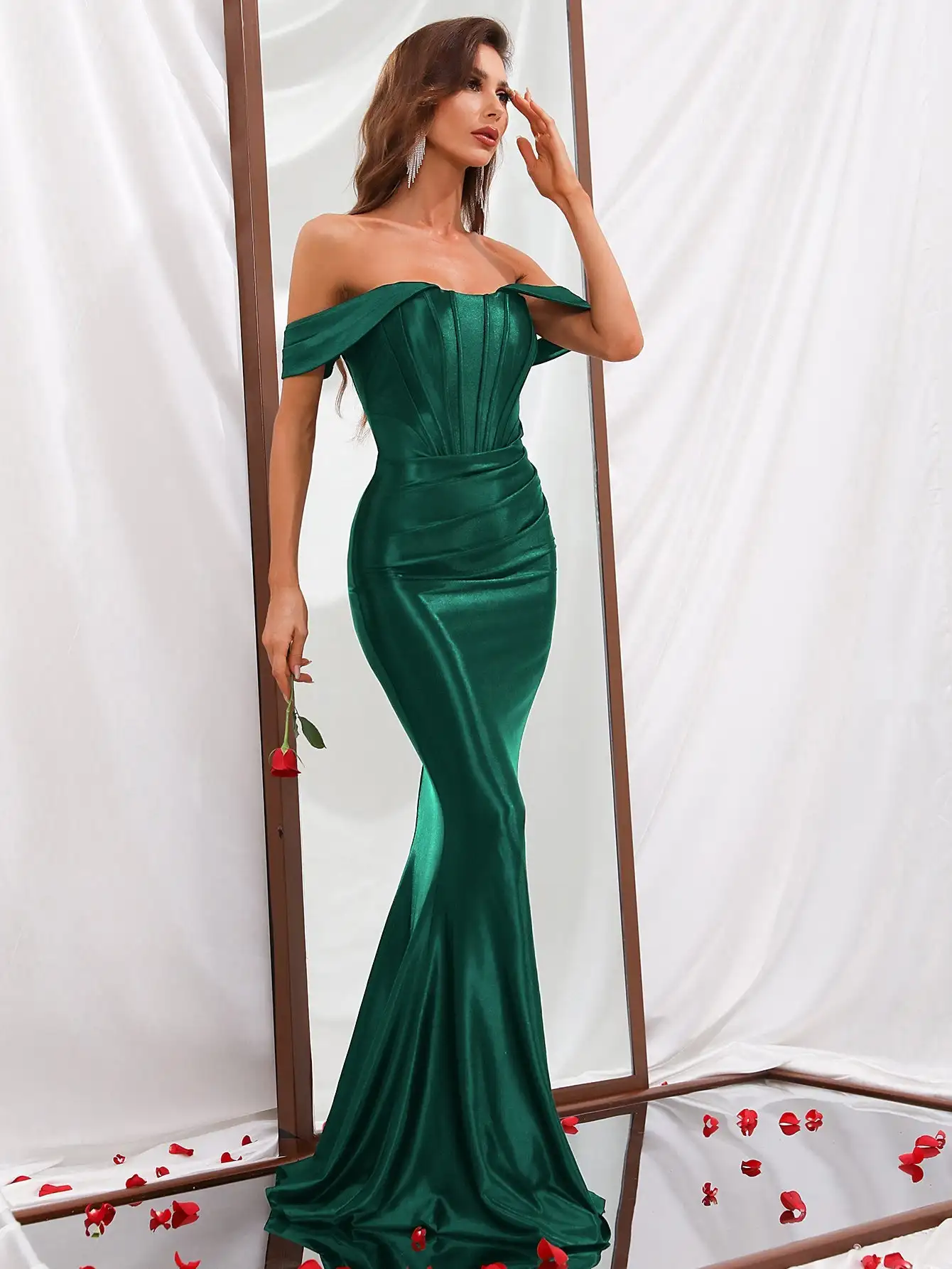 Robe de soirée en satin plissée et robe de soirée sirène, élégante, initiée