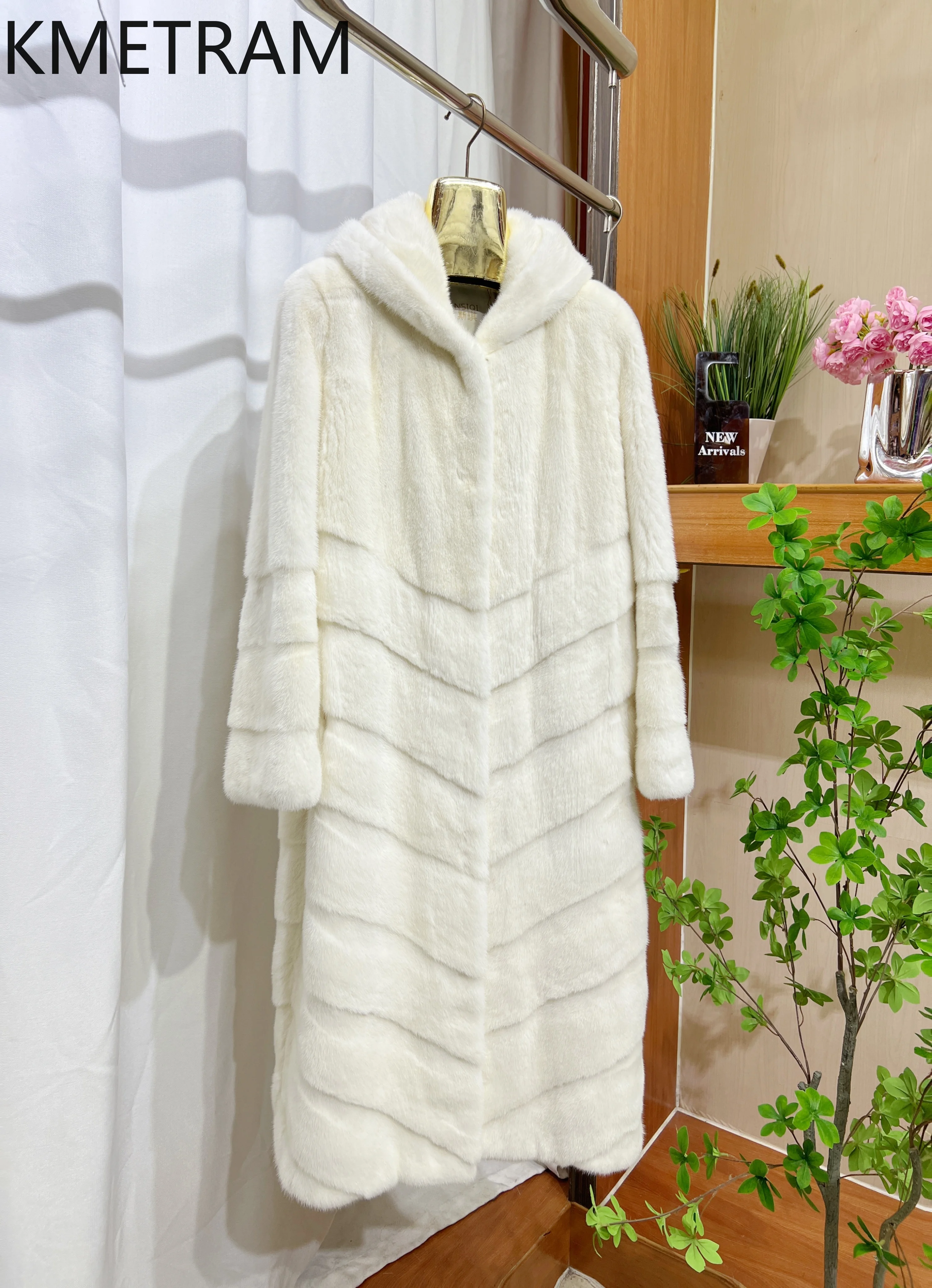 100% 순수 밍크 퍼 재킷 여성 고급 화이트 롱 리얼 퍼 코트 후드付き 2025 고품질 겨울 여성 의류