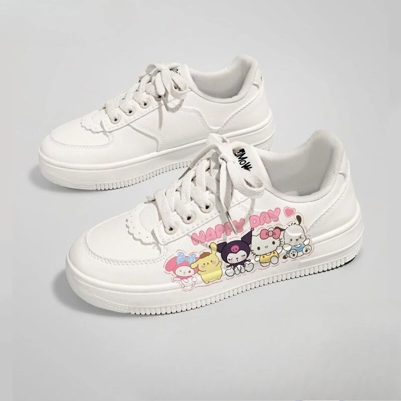 

Обувь Sanrio для девочек, кроссовки с героями мультфильмов Kuromi, повседневная студенческая обувь Melody Kawaii, низкие прогулочные туфли, женские кроссовки