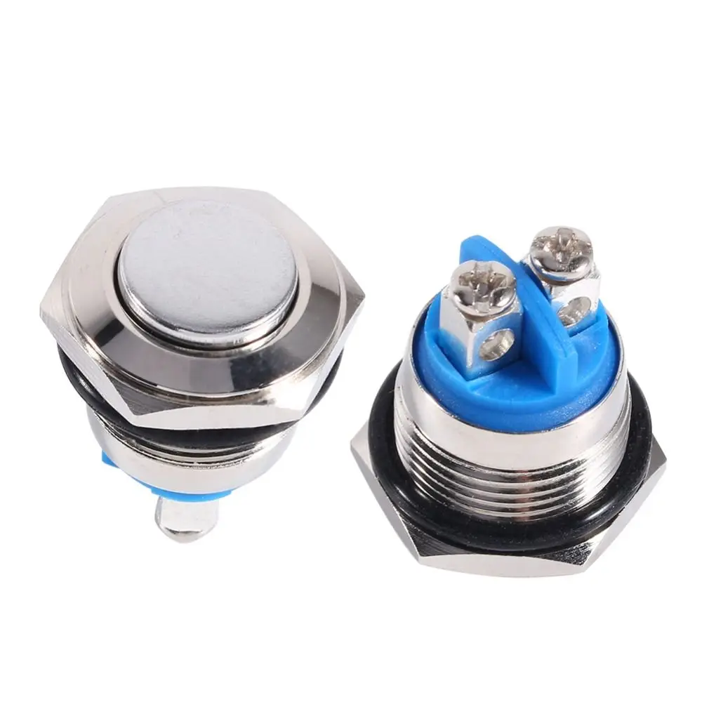 Durable Stainless Steel Push Button Switch High Round Head 16MM Reset Metal Switch Flat Top Self-Resetting Switch Boat Use