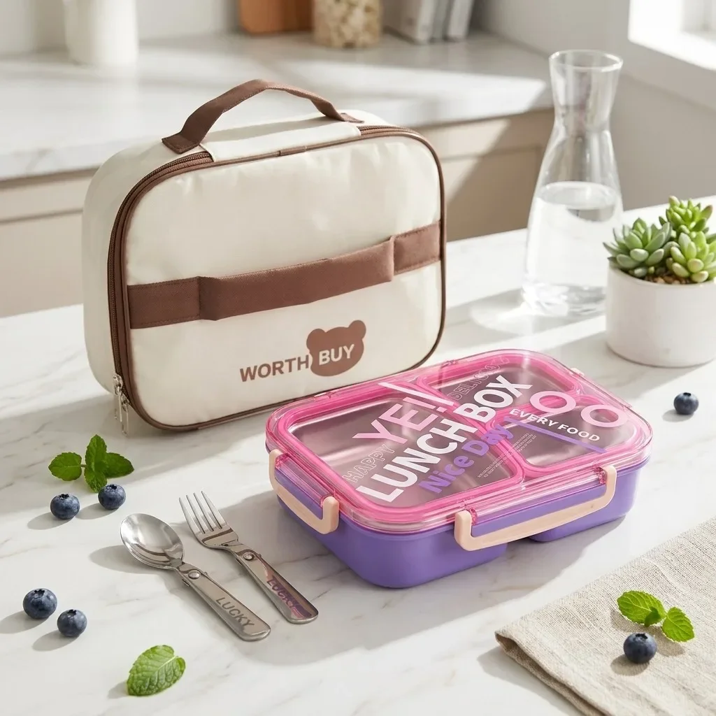 Microwavable 304 Stainless Steel Bento Box 2/3 Compartment Leakproof Food Container Portable Divided Lunch Box for Kids Adults