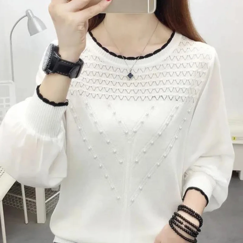 Pullover Solid Color Women\'s Clothing Long Sleeve Sweater Knitted Screw Thread Comfortable Spring Autumn Office Lady Tops