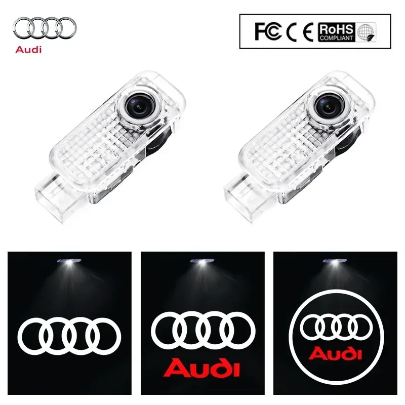2 pièces Led emblème de logo de porte de voiture lumière de bienvenue pour Audi S4 S3 S5 S6 S7 S8 RS3 RS4 RS5 RS6 A6L A4L A3 A4 A7 A5 Q3 Q5L Q7 Q2L TT RS