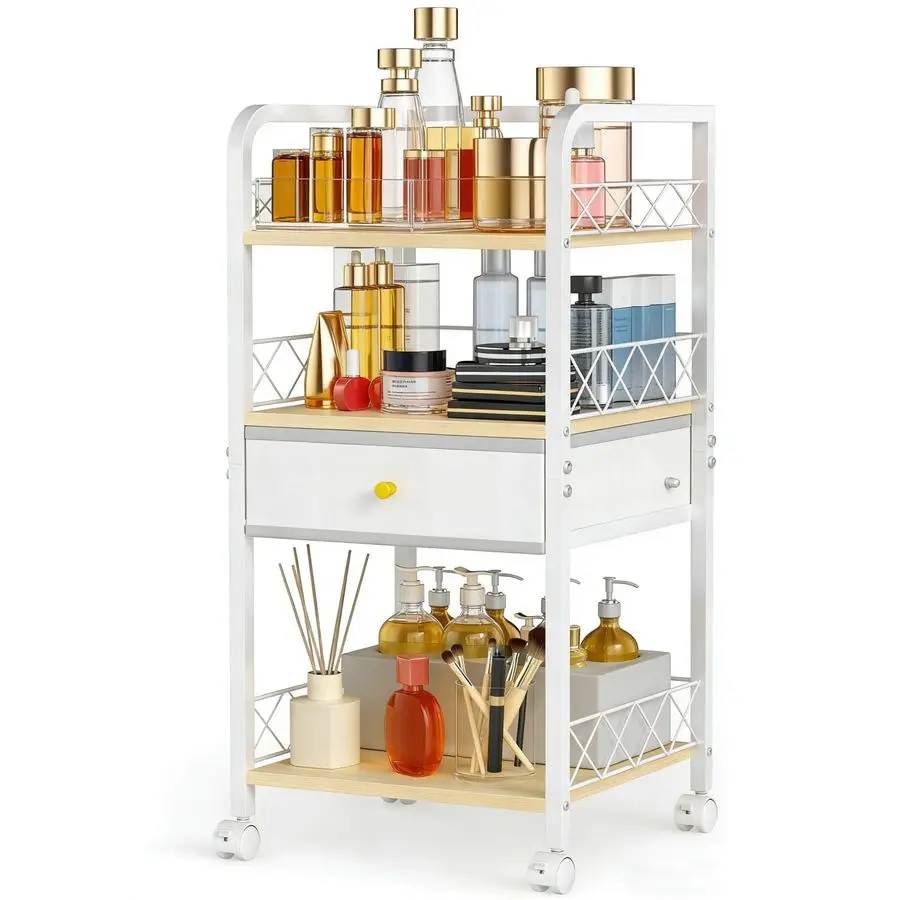 

Тележка-органайзер на колесиках с выдвижным ящиком, напольные органайзеры для ванной комнаты и хранения вещей, универсальный органайзер для хранения туалетного столика для ухода за кожей,