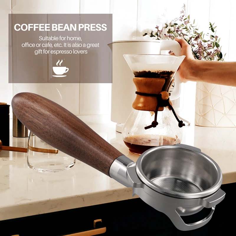 ABRE-Bottomless Portafilter 54Mm With Hollow-Carved For Breville Barista Series/Bambino Plus/Infuser Walnut Handle