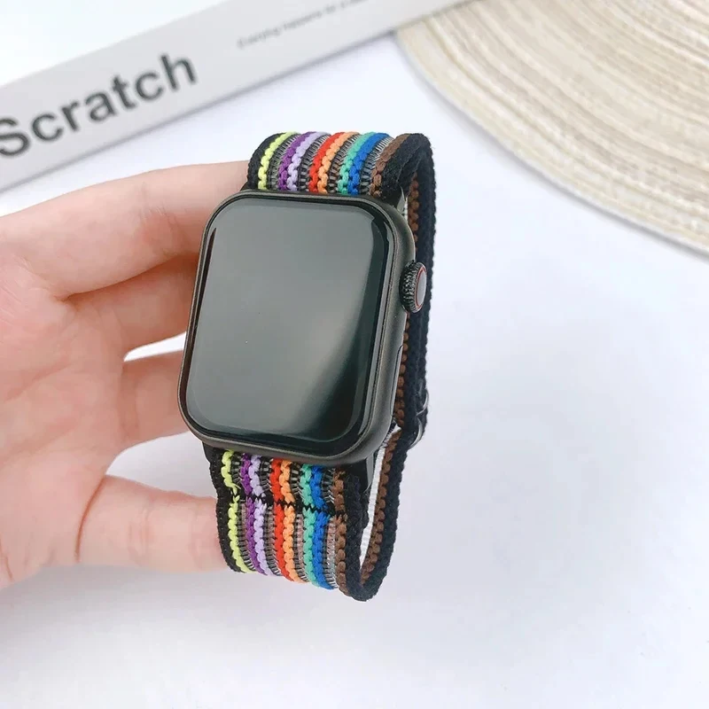 Magnetic Loop For Apple Watch Band40mm 44mm 41mm 45mm 38mm 42mm 49mm Scrunchie Nylon bracelet iwatch 7 se 6 5 3 Ultra 8