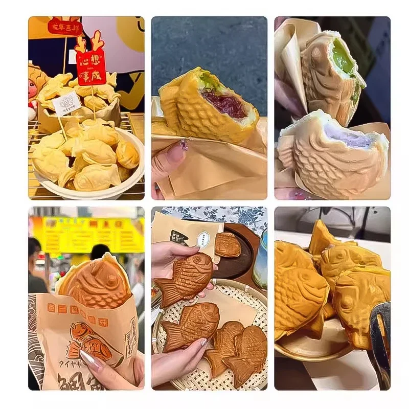 Commercial Waffles 12 Grid Gas Taiyaki Muffin Machine Fish Shaped Shaobing (Baked Cake In Griddle) Street Snack Machine