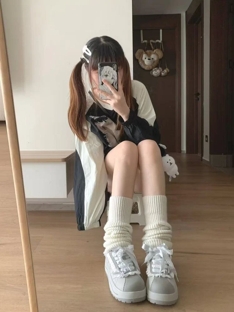 그레이 러닝 싱글 슈즈 구루루 오리지널 로리타 걸즈 레이스 그레이 핑크 다용도 두꺼운 밑창 스니커즈 보드 슈즈 썸네일 4