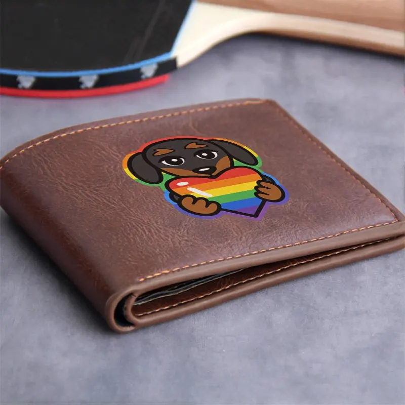 Portafoglio in PU premium con logo a forma di cuore di cane arcobaleno Stile business minimalista Design compatto unisex Durevole Leggero Uso quotidiano