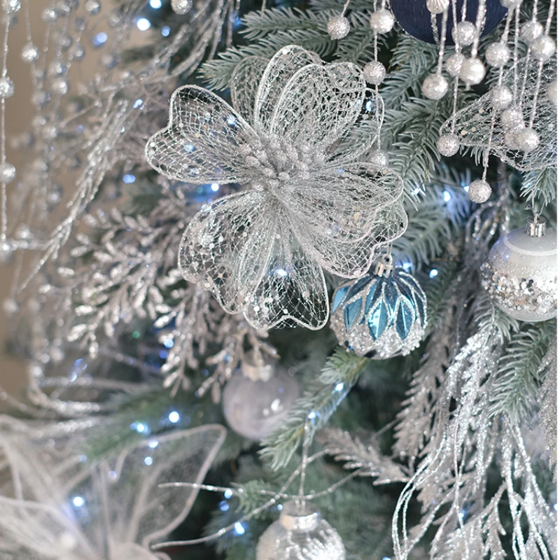 Sparkling Silver Christmas Flower Christmas Branch Design Style Christmas Tree Decoration