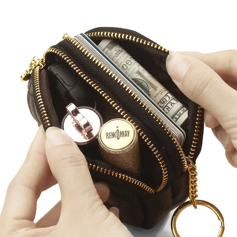 Rhomboid Change Wallets Double Zipper Elegant Ladies Credit Card Holder Tickets Bags Woman PU Leather Wallet Mini Coin Purses