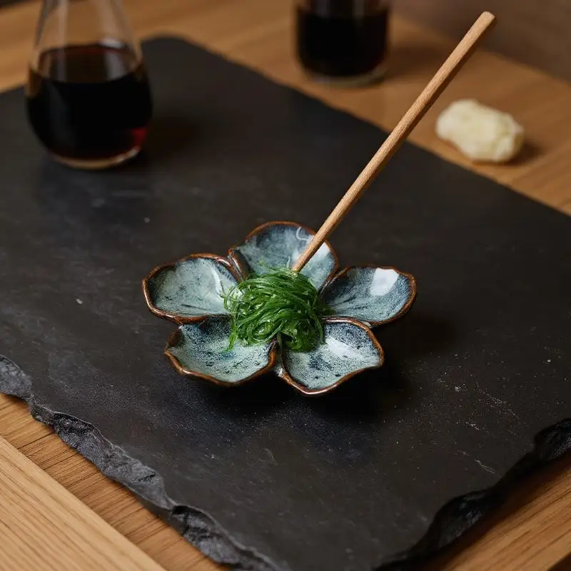 1PCSVintage Ceramic Craft Dish Flower Shaped Small Dish Creative Dipping Sauce Small Dish Multi-color Kiln Transformed Dish Gift