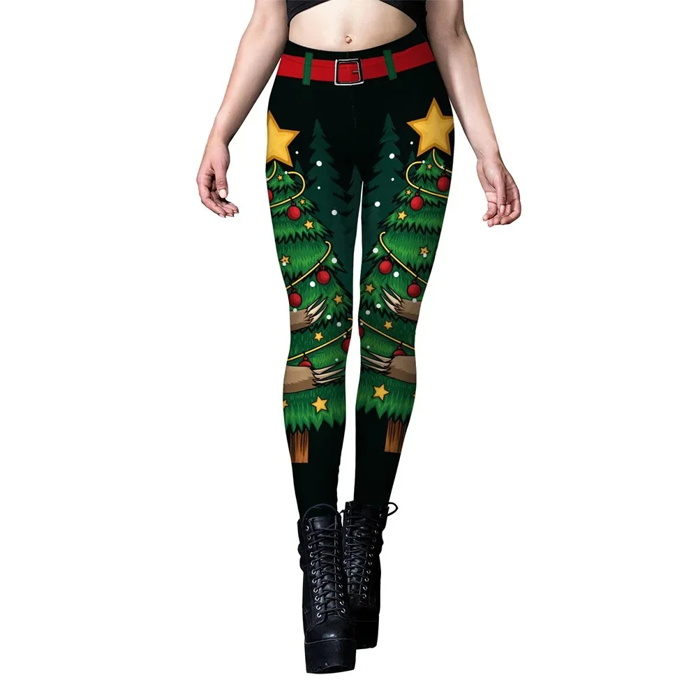 3D Kerstboom Print Dames Yogabroek Mode Creatieve Fitness Sport Elastische legging Outdoor Running Hoge taille broek