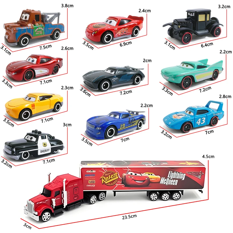 Cars Toy Set Lightning McQueen Cruz Ramirez The King Lizzie Flo Jackson Storm Mater Sheriff Danny Alloy Car Toy Kids Gift