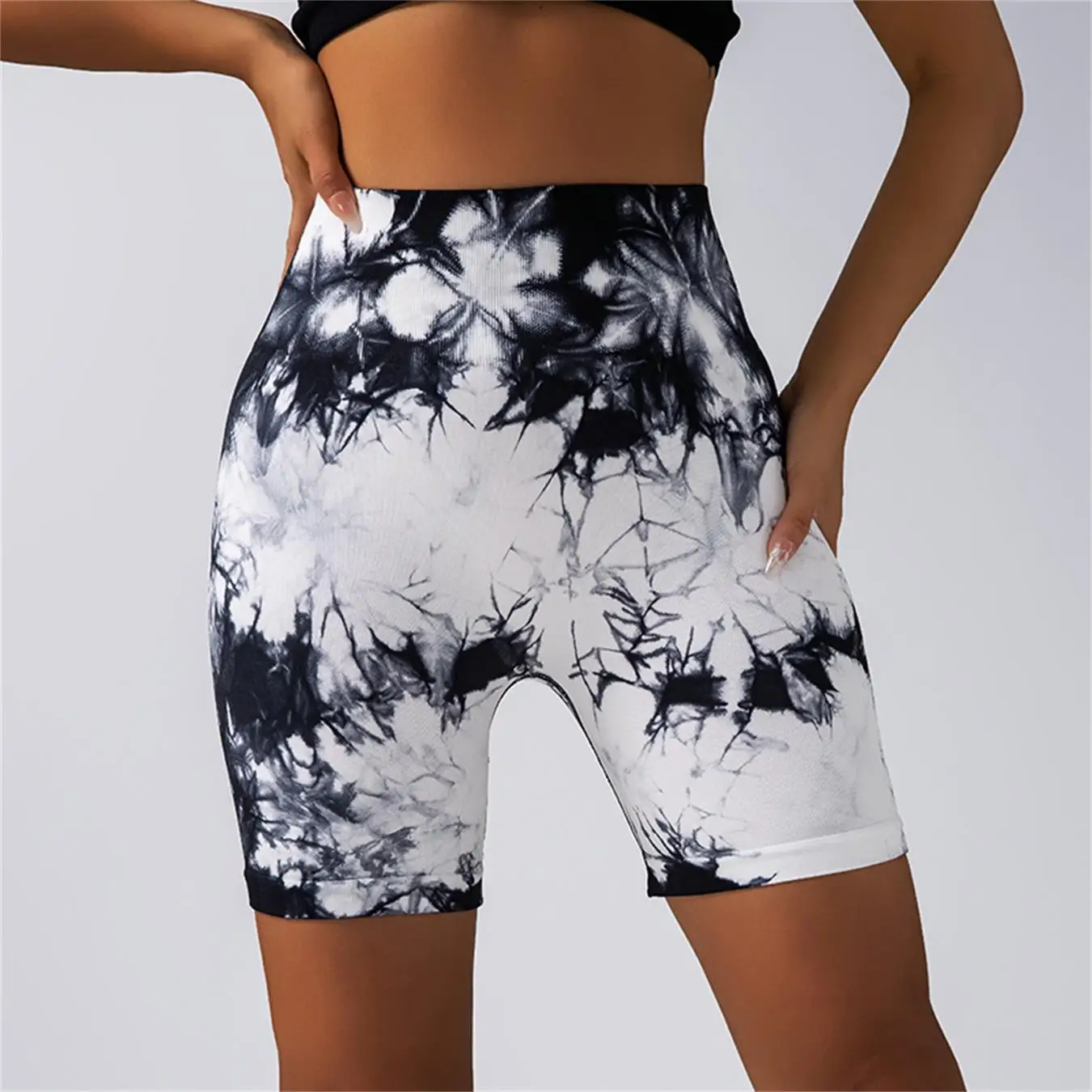 Dames hoge taille en heuplift sport strakke shorts hardlopen sexy perzik fitness yoga shorts, tie-dye naadloze fitnessbroek