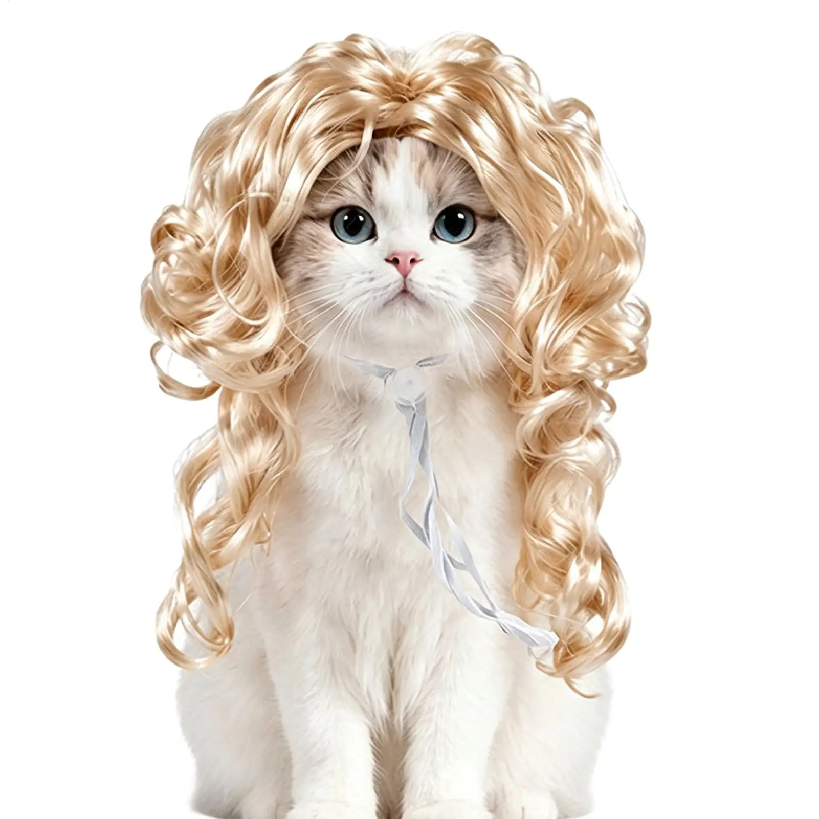 Verstellbare Haustier-Bob-Perücke mit Pony, wiederverwendbar, für Hunde und Katzen, Cosplay-Perücken, zum Verkleiden, angenehm zu tragen, lustiges Katzenkostüm – Detail 4