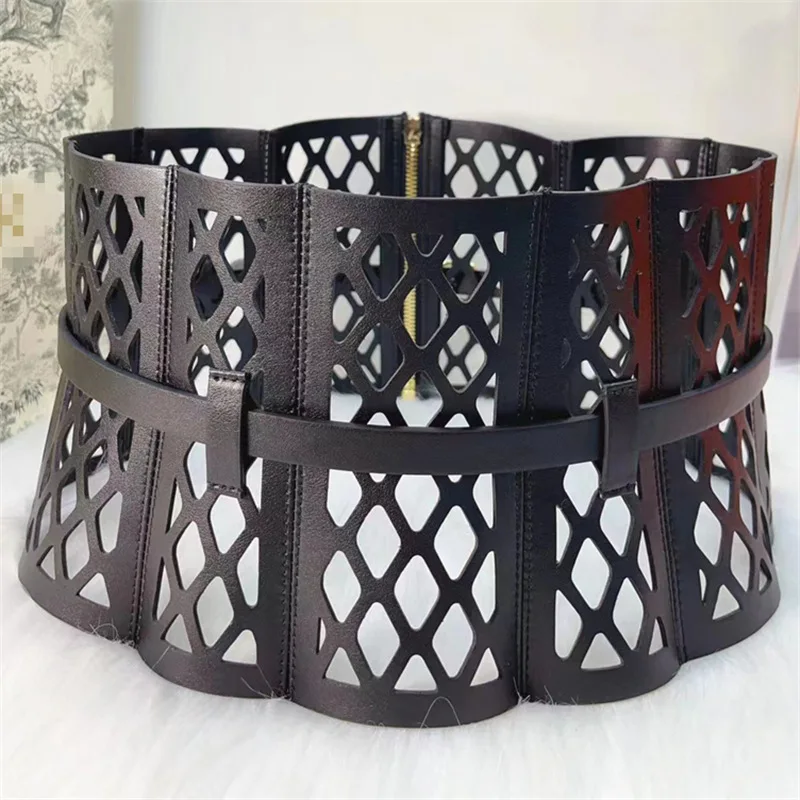 Women Belt Openwork Mesh Bodice-style Waist Seal Leather Women Fashion Three-dimensional Curved Shape Wide Belt Decoration Wais