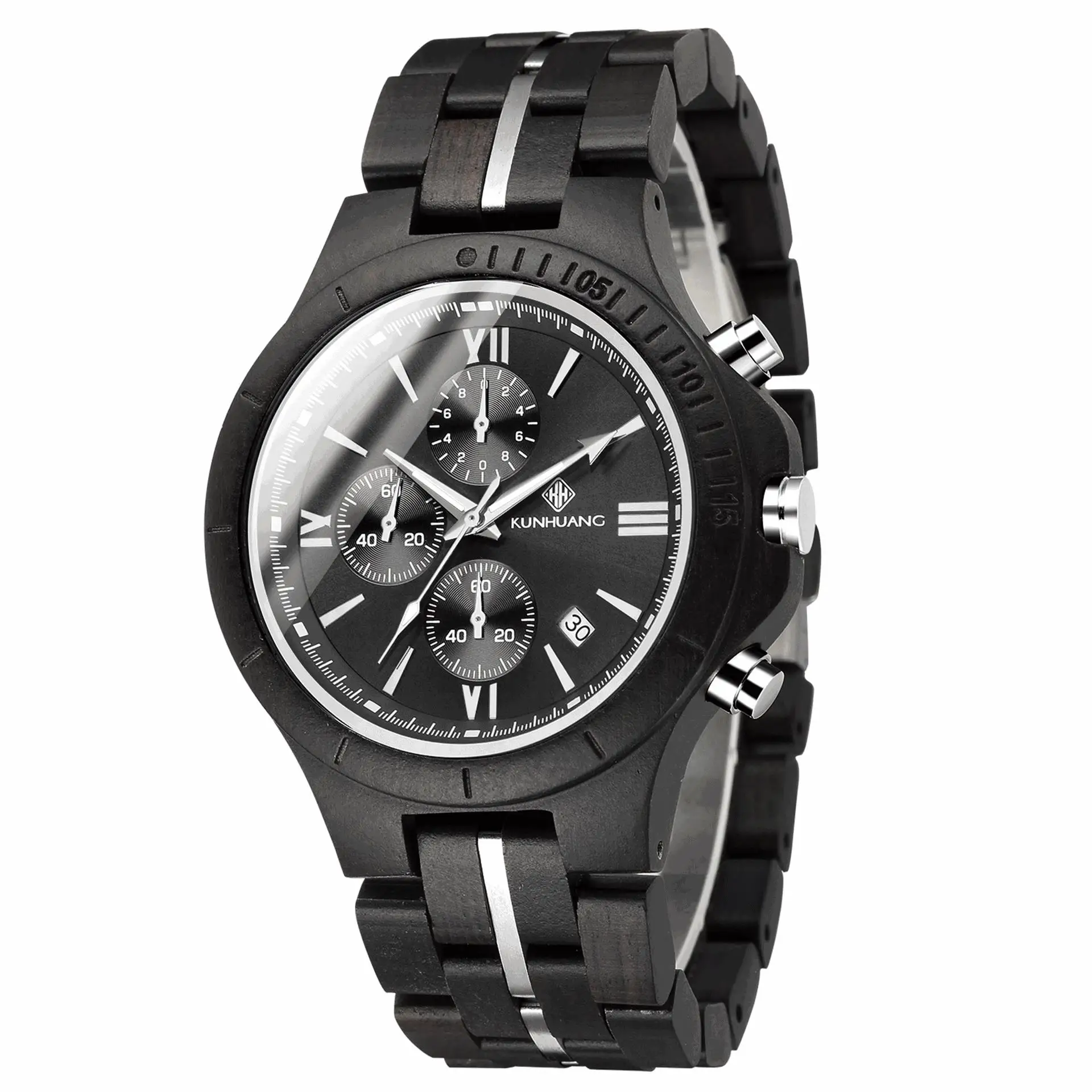 New Men's Wooden Watch Fashion Multi functional Pure Wood Handmade Watch Simple Independent Station Watch Gift