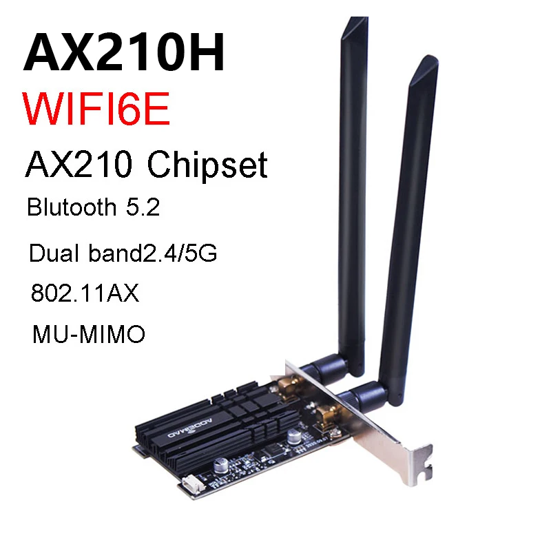 

Dual band Wifi6E Intel AX210 PCI-e slot Wireless Wifi Adapter 2.4G/5Ghz 802.11ac/ax Bluetooth 5.2 AX210NGW Wi-fi Card For PC