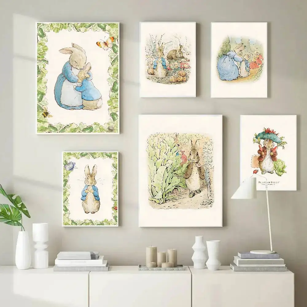 Vintage Boho Hasen-Poster Selbstklebende Kunst Raumdekoration Restaurant Wanddekoration Kunstgemälde
