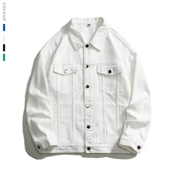 2024 Autumn Men's Oversize White Denim Jacket Fashion Streetwear Cotton Casual Loose High Quality Jean Coats Blue Green Black