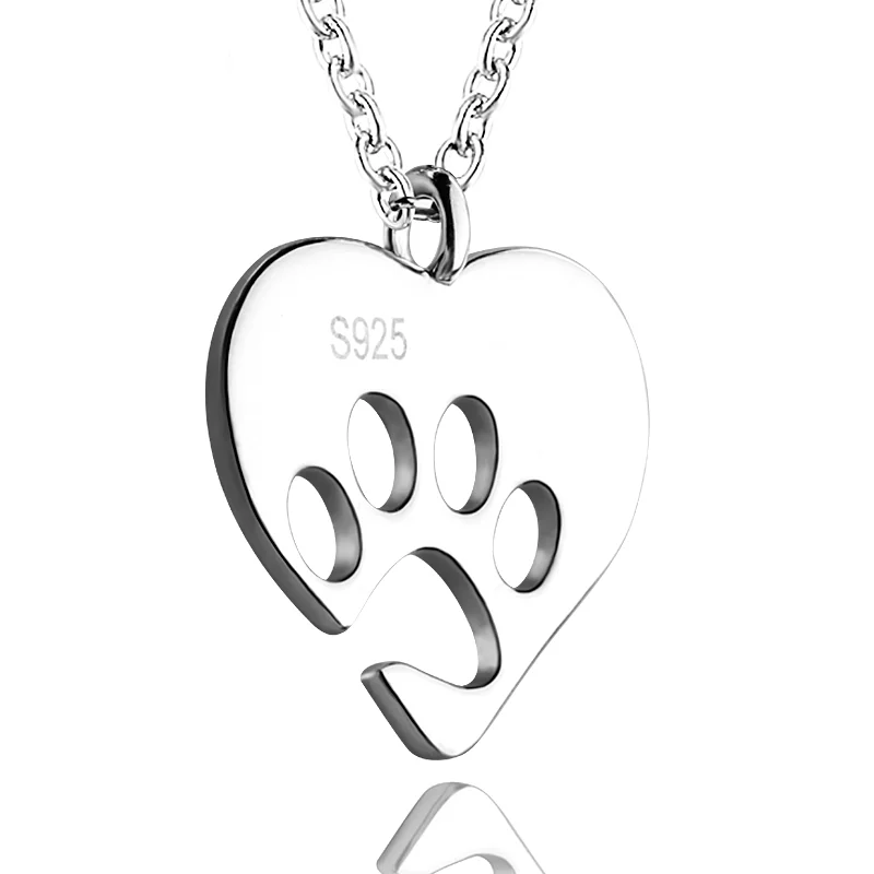 Strollgirl 100% 925 Sterling Silver Dog Paw Heart Necklaces Lovely Pendant Necklace Women Jewelry Chain Gift for Dog Lover Hot