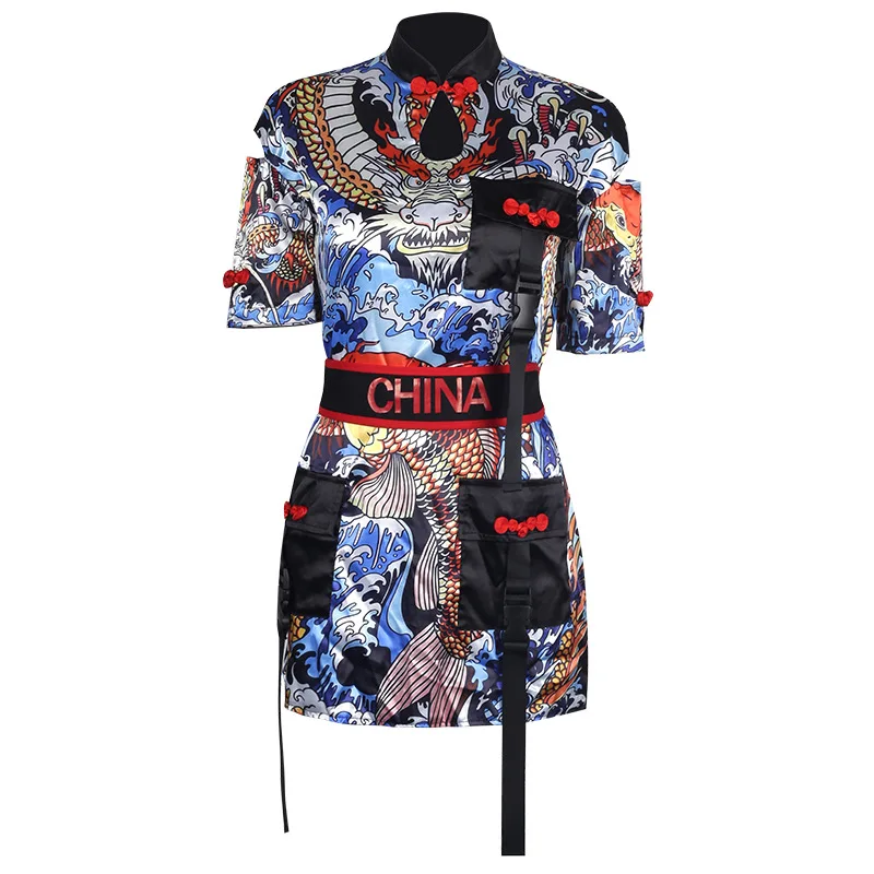 

Jazz Chinese Style Dragon Dance Costume Kpop Stage Korean Girl Group Dress Belt Festival Rave Outfit Hip Hop Fashion Clothes