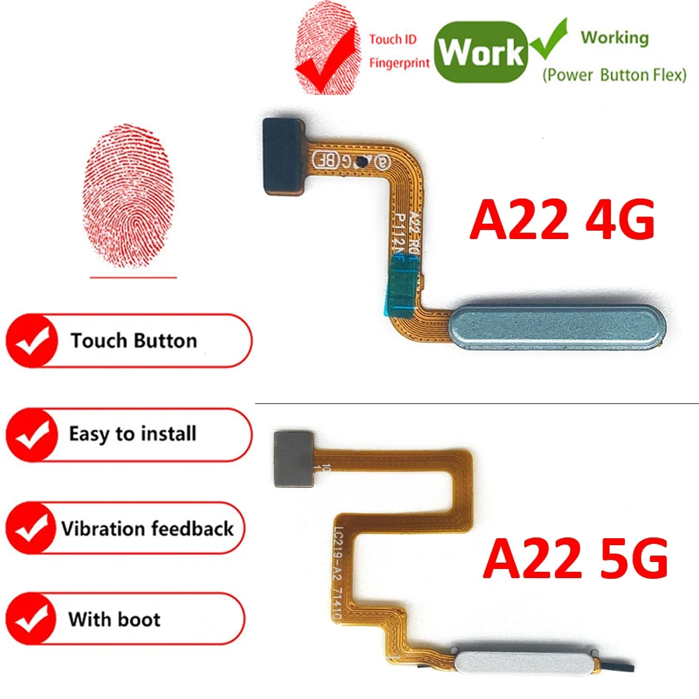 Fingerprint Recognition Function Sensor Scanner Touch ID Connecter Power Home Button Flex For Samsung A22 A225F 4G A226B 5G A15