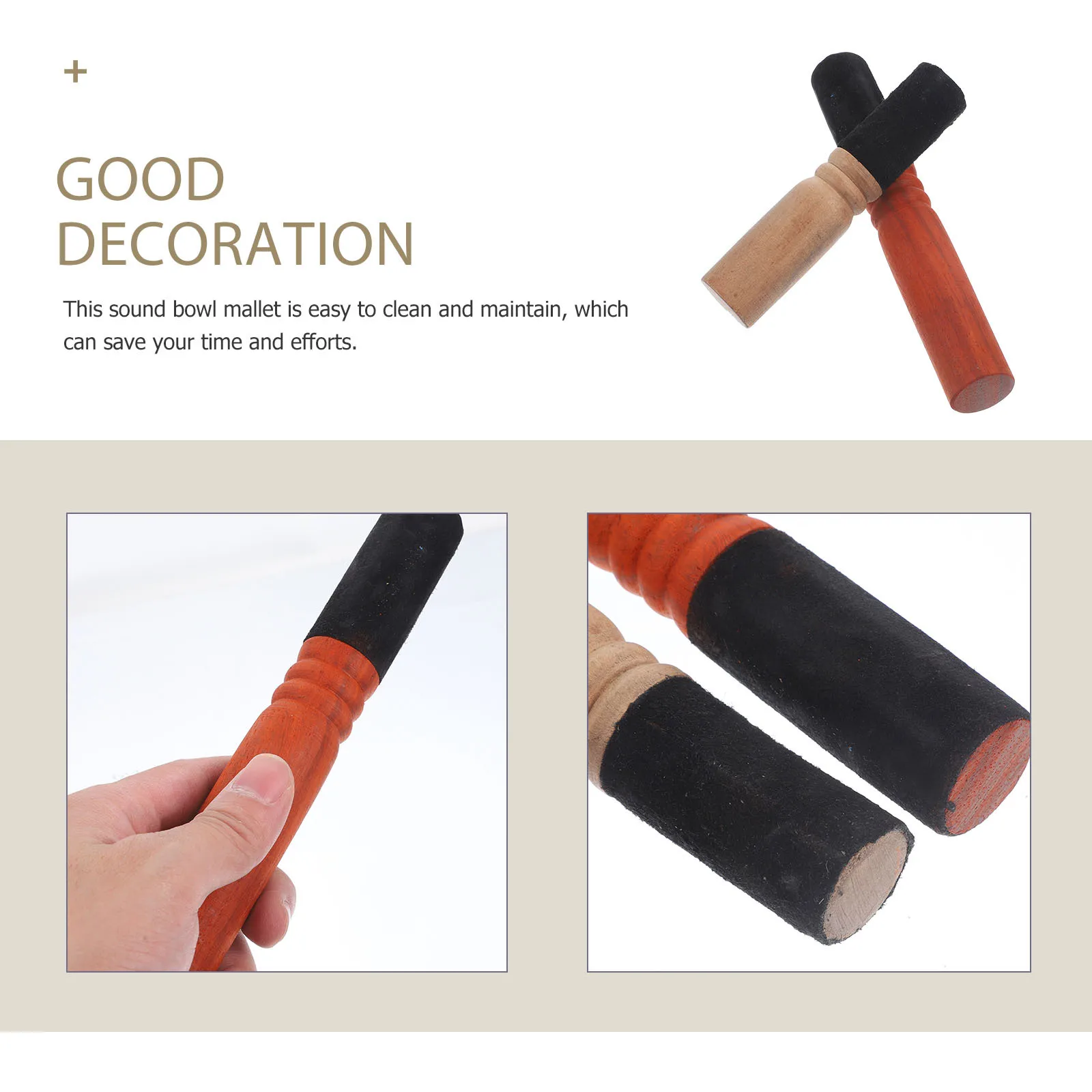 

2Pcs Wood Craft Sound Bowl Mallet Durable Singing Bowl Stick Easy to Hold for Meditation Temple Relaxation Wooden Mallet Stick