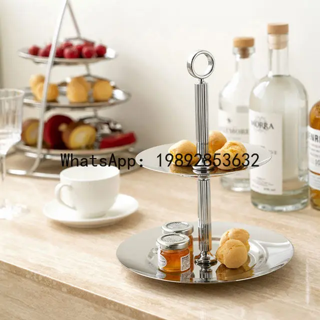 Stainless steel double-layer cake stand - luxury afternoon tea dessert display - fruit platter decor
