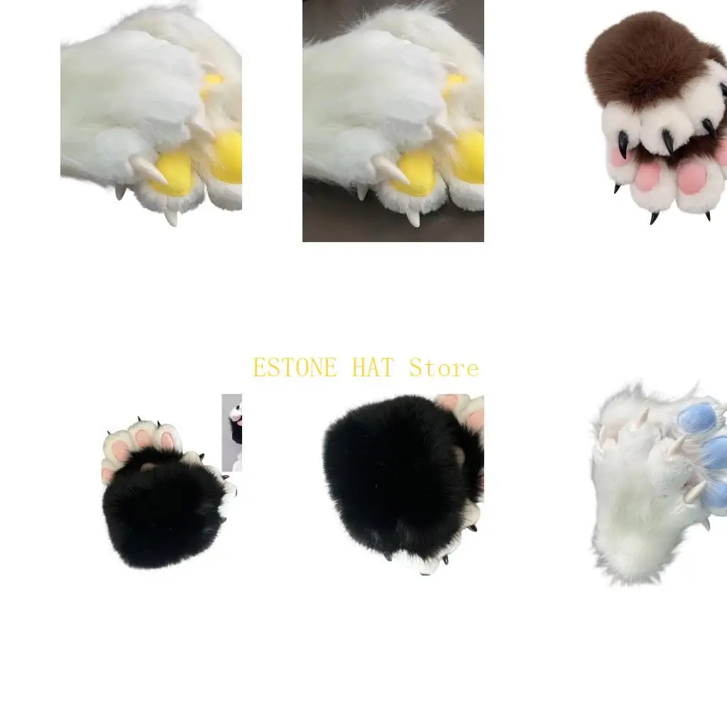 

49MF искусственный мех, плюшевые перчатки с кошачьими когтями, меховой костюм, варежки с животными, лисами, лапами, Хэллоуин, и