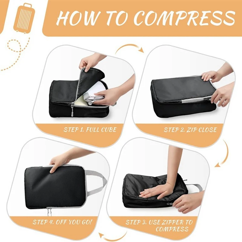 Set/4Pcs Travel Compression Packing Cubes Bag Portable Suitcase Clothes Organizers Waterproof Luggage Storage Cases Drawer Bags