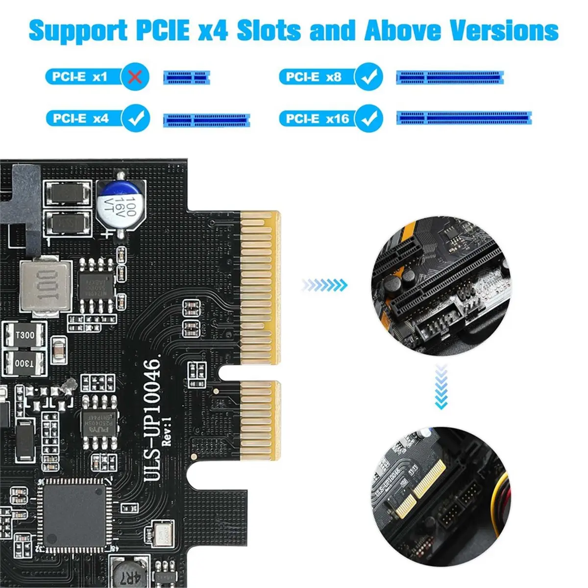 HOUSEHOLD*GOOD PCIe X4 to 4-Port USB-C Expansion Card 10Gbps USB 3.2 Gen2 Adapter for Desktop PC