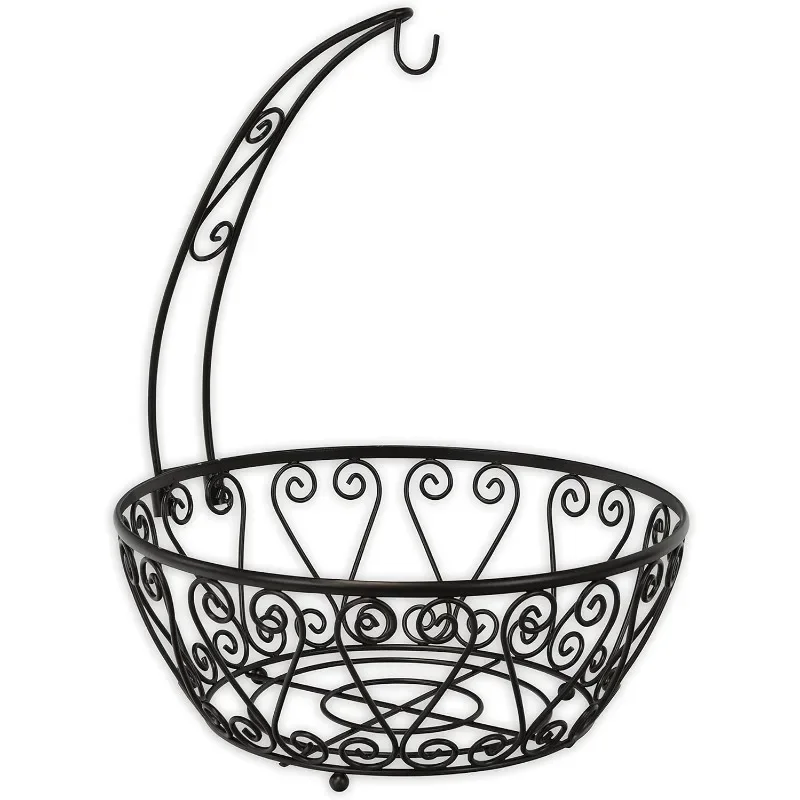 Fruit Basket Bowl with Banana Tree Hanger, Bronze