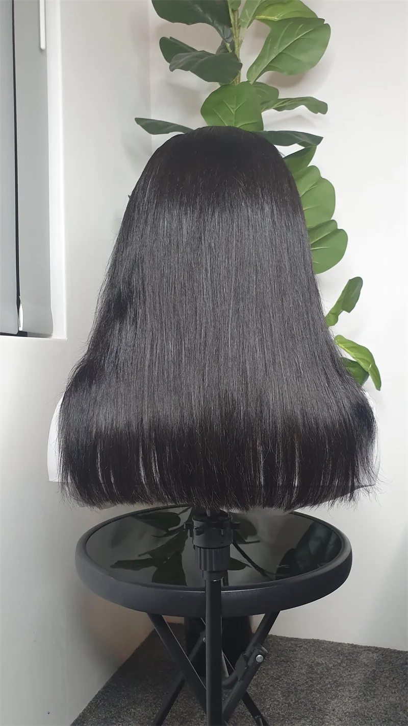 Peluca larga y suave de 22 pulgadas para mujer, pelo sintético predespuntado con malla frontal recta 180%, color negro Natural, a la moda diaria, sin pegamento