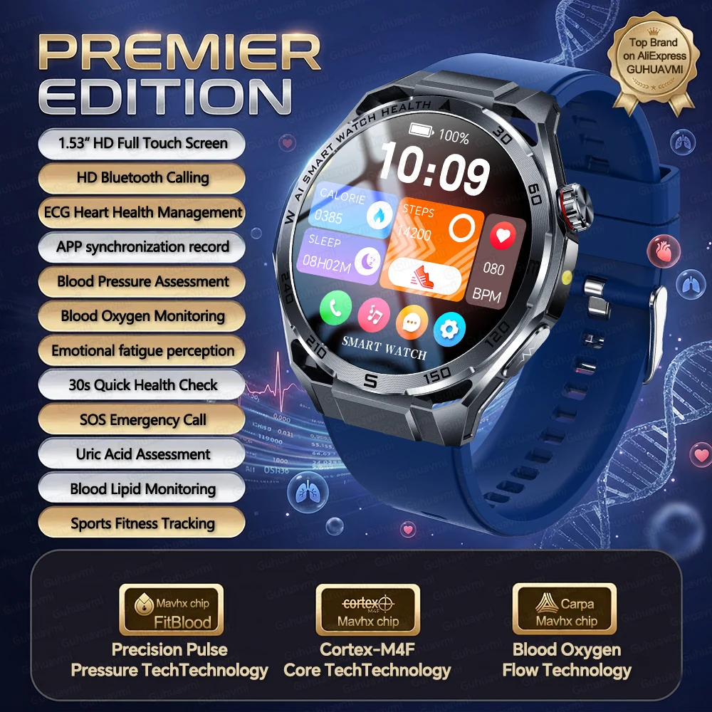 2026New Nursing-Grade AI ECG Smart Watch 1.53''Sapphire Glass Heart Rate Blood Lipid Uric Acid Monitor Bluetooth Call Smartwatch image 3