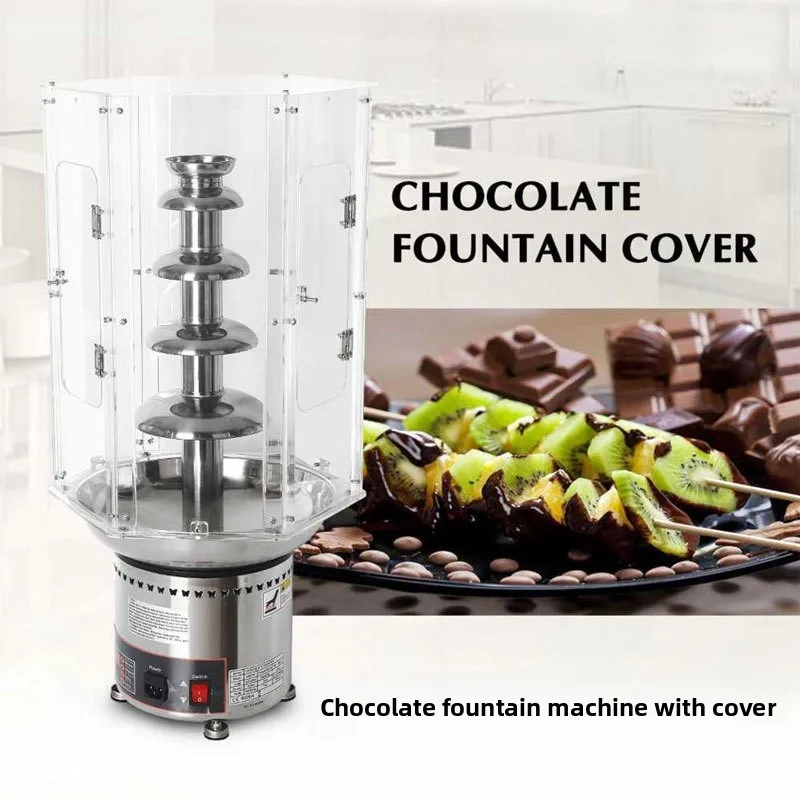 Commercial 4/5/6/7-Layer Chocolate Fountain Machine with PVC Windproof and Dustproof Plastic Isolation Cover