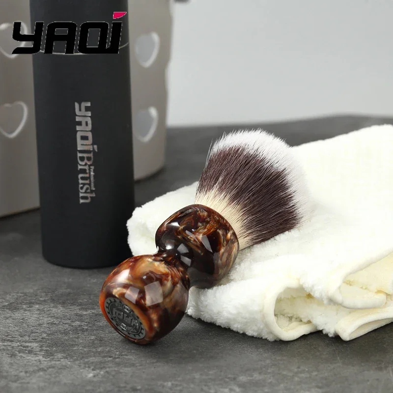 2026 YAQI Caramel Cat's Whisker Synthetic Hair Wet Shaving Brush for Men Premium Quality Shaving Accessory