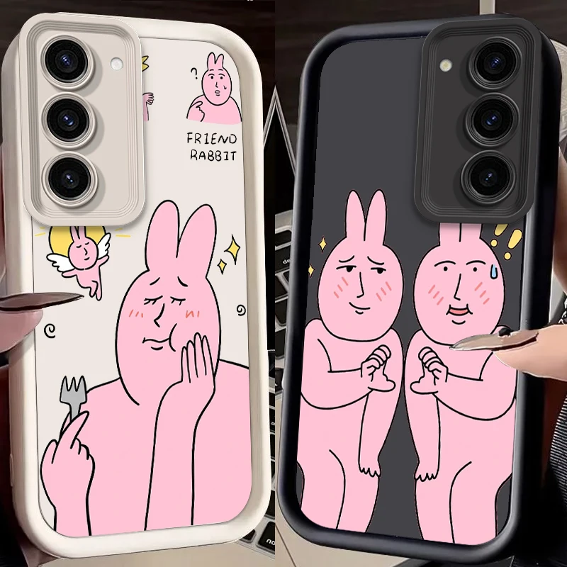 Pink Rabbit Ugly Cute Cartoon For Samsung Note 20 S24 S23 S22 S21 S20 Ultra Plus FE A25 A23 A22 A15 A31 5G Eye Ladder TPU