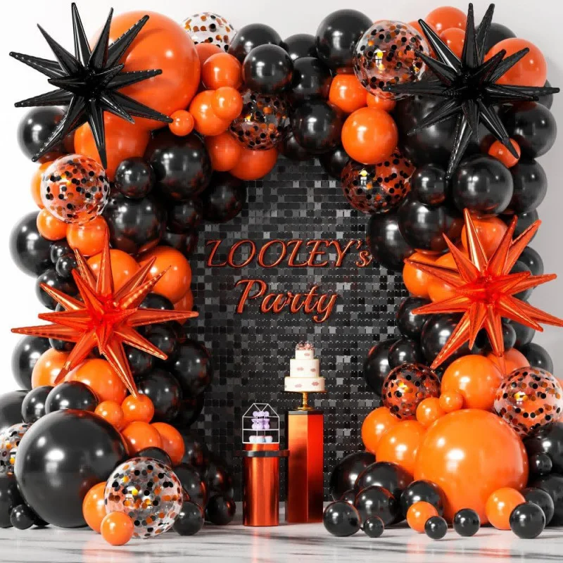 

136pcs Orange and Black Halloween Balloon Arch Black and Orange Garland Party Birthday Decoration Aluminum Foil Balloons