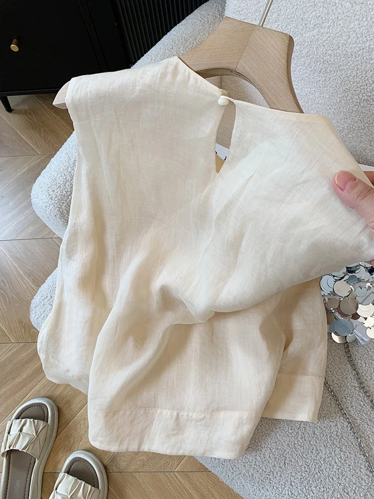 Colete E de Linho Bordado Sem Mangas com Decote Redondo, Ajuste Solto, Estilo Vintage Fino para Homens e Mulheres, Est...