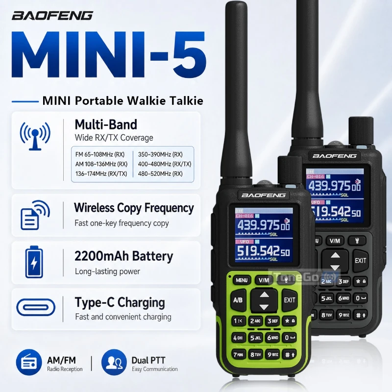 baofeng-mini-5-ワーキートーキー-am-fm-マルチバンド-ブルートゥース-appプログラミング-デュアルptt-type-c-noaa-999ch-アップグレード-uv-5rmini-ツーウェイラジオ