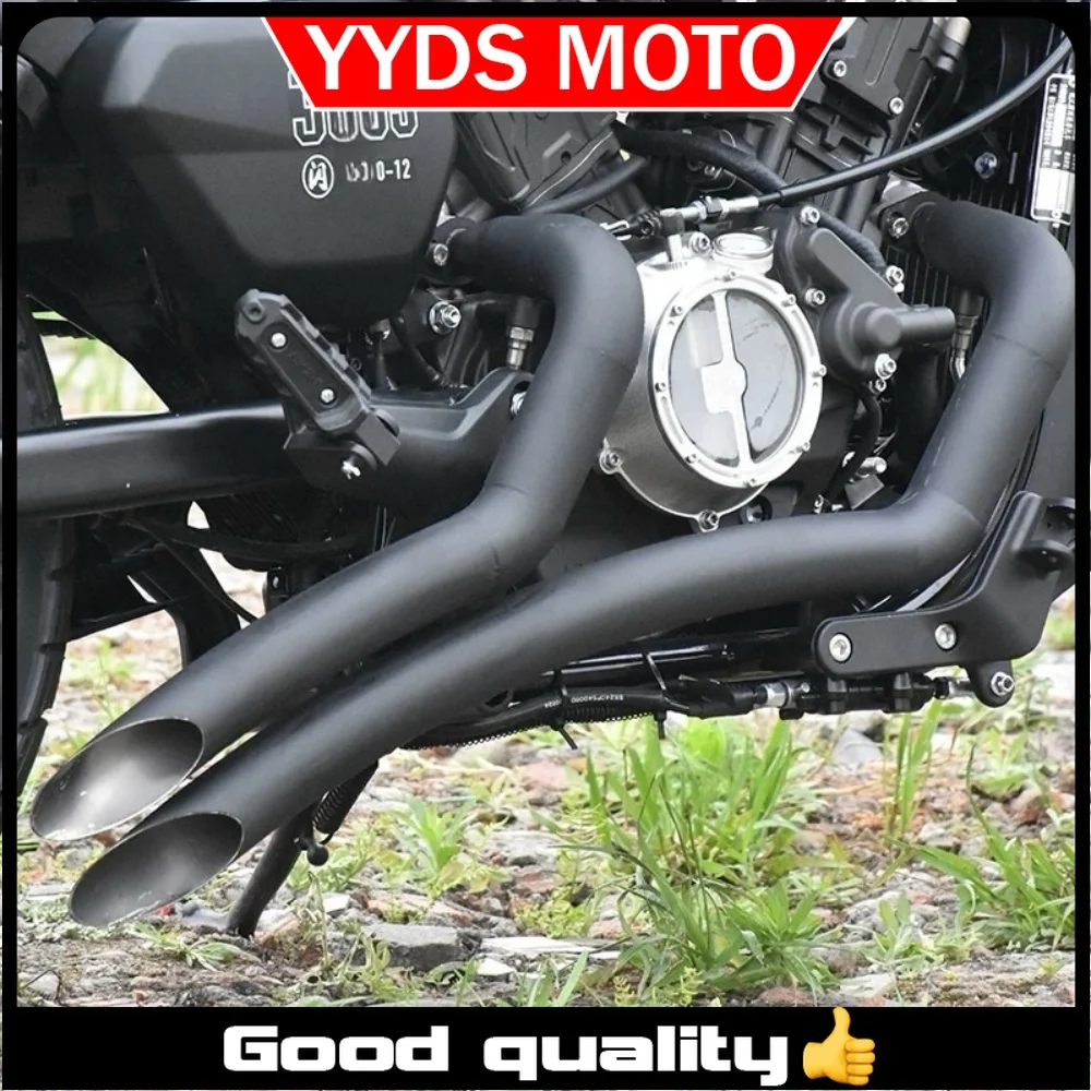 For QJMOTOR SRV 250V300 Customized VH oblique sweeping exhaust pipe dual outlet low horseshoe sound with anti-scalding accessori