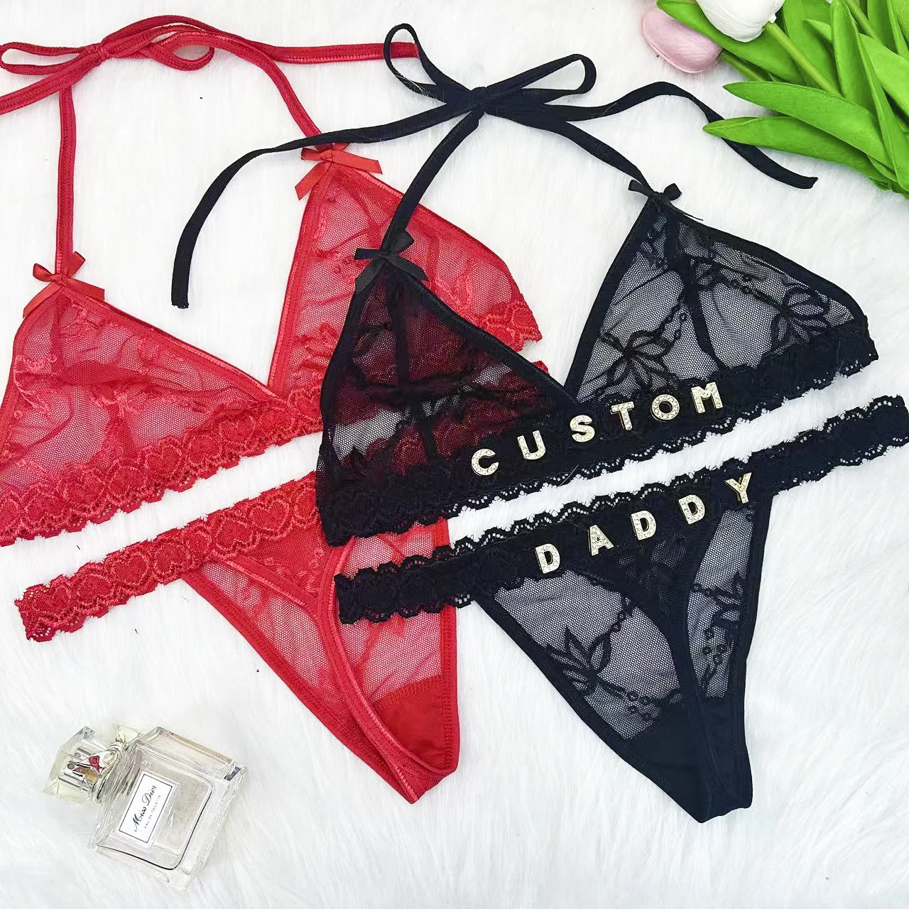 

Custom thongs Name Personalized Panties Underwear Lingerie Bra Set Women Rhinestone Customize Thong Anniversary Birthday Gift