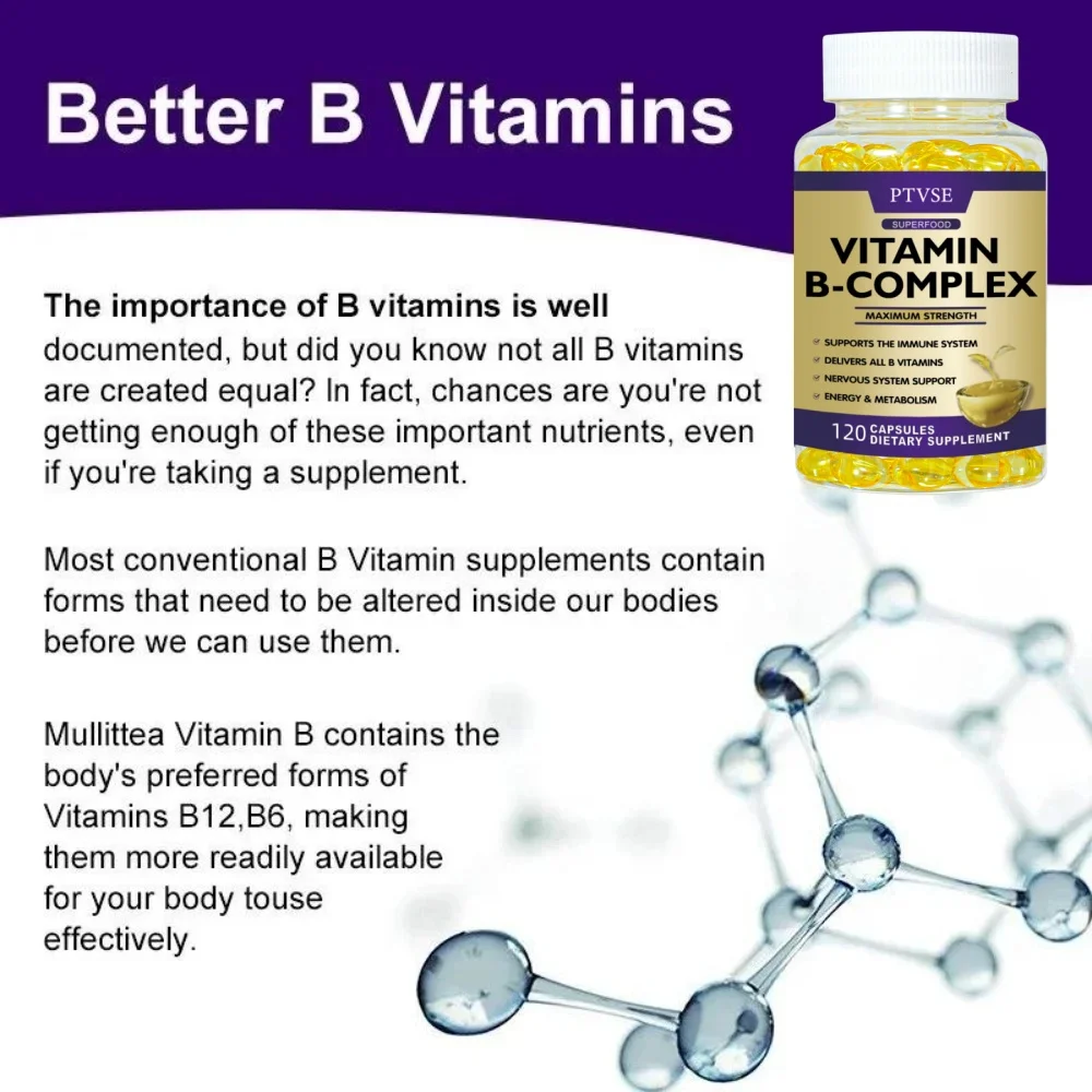 B-Complex Vitamins (B12 B1 B2 B3 B5 B6 B9 Folic Acid &Biotin) Capsule Liver, Immune System, Energy Support Nutrition Supplement