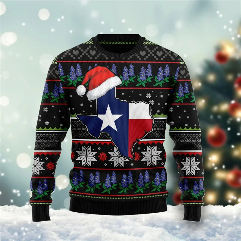 Map Of Texas USA Printed Christmas Sweatshirt Men Women Festival Oversized Pullover Top Xmas Popular Fashion Street Hoodies New